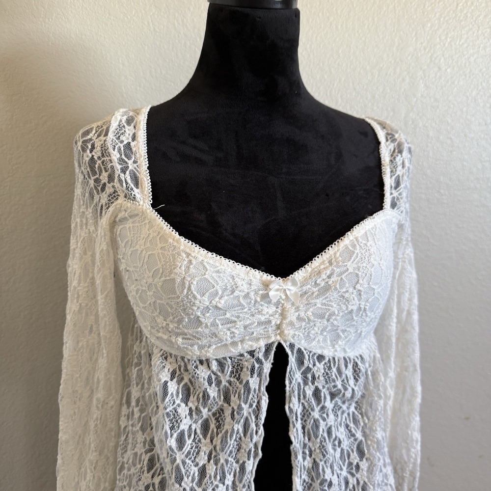 Kimchi Blue White Lace Sheer Long Sleeve Babydoll Top Y2K Romantic Boho Size S - Picture 5 of 11